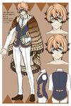  blonde_hair blue_eyes brown_hair cape character_sheet commentary_request full_body glasses highres koi_no_iro male_focus multicolored_hair multiple_views original smile 