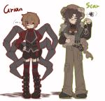  ... 2boys alternate_costume animification arthropod_boy arthropod_limbs bishounen black_shorts black_vest boots brown_hair brown_pants commentary extra_eyes garter_straps goggles goggles_around_neck goodtimeswithscar goth_fashion green_vest grian_(youtuber) hand_on_own_hip hashtag-only_commentary hat highres holding holding_lantern lanchi0226 lantern male_focus medium_hair minecraft_youtube multiple_boys ouji_fashion pants pointy_ears red_eyes scar scar_on_face short_hair shorts spider_boy striped_clothes striped_thighhighs thighhighs traffic_life_series vest white_background 