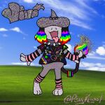  3_fingers 3_toes accessory anthro arm_warmers armwear black_clothing black_shirt black_topwear clothing collar feet female fingers furgonomics generation_2_pokemon glitch hair hat headgear headwear jewelry leg_warmers legwear lgbt_pride multicolored_hair nintendo open_mouth paintbrush_tail pattern_arm_warmers pattern_armwear pattern_clothing pattern_leg_warmers pattern_legwear pokemon pokemon_(species) pride_colors psykwol rainbow_hair shirt smeargle solo spiked_collar spikes static striped_arm_warmers striped_armwear striped_clothing striped_leg_warmers striped_legwear stripes tail tail_accessory tail_bracelet tail_jewelry toes tongue tongue_out topwear vivi_(psykwol) webcore 
