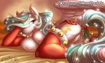  2017 anthro anthrofied areola armwear breasts clothing cutie_mark equine eyelashes falleninthedark feathered_wings feathers female friendship_is_magic hair hi_res horn legwear long_hair looking_at_viewer mammal mistletoe multicolored_hair multicolored_tail my_little_pony nipples patreon plant princess_celestia_(mlp) purple_eyes pussy solo translucent_hair white_feathers winged_unicorn wings 