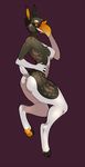  2017 anthro avian beak bird breasts butt butt_pose cervine deer digital_media_(artwork) hybrid mammal naturally_censored nude purple_background simple_background uni yellow_eyes 