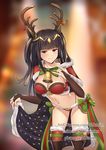  animal_ears bell black_eyes black_hair boots breasts bridal_gauntlets cape christmas christmas_ornaments cleavage fake_animal_ears fake_antlers fire_emblem fire_emblem:_kakusei fire_emblem_heroes fur-trimmed_bikini fur-trimmed_cape fur_trim hair_ornament knee_boots large_breasts leaning_forward long_hair looking_at_viewer medium_breasts midriff navel patreon_username smile solo tharja thighhighs twitter_username two_side_up vekneim watermark web_address 