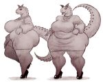 2_horns abelisaurid anthro belly big_breasts big_butt breasts butt carnotaurus clothed clothing dinosaur dress eyeshadow female footwear hi_res high_heels horn huge_breasts huge_butt huge_hips itzjaylock makeup overweight overweight_anthro overweight_female prehistoric_species reptile saurischian scalie sharp_teeth shoes solo tail tail_spines teeth theropod thick_thighs wide_hips