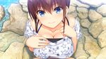  aqua_eyes asami_asami blush breasts brown_hair censored cleavage game_cg hibiki_works natural_vacation paizuri penis sarashina_yuzuki water 