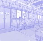  1boy 1girl cape ghost idon monochrome monster_girl original sitting train_interior 