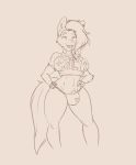  2018 anthro big_breasts blue_eyes blush breasts bulge canid canine canis choker clothed clothing collar dickgirl digital_media_(artwork) domestic_cat ear_piercing felid feline felis fur hair intersex looking_at_viewer mammal mia_dyke_(character) multicolored_hair nipple_piercing nipples open_mouth panties penis penis_base piercing rainbow rainbow_hair shirt simple_background smile solo standing t-shirt tattoo tattooed thick_thighs tight_shirt underwear wide_hips wolf wolky 