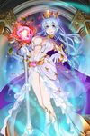  blue_eyes blue_hair breasts cape chain_chronicle cleavage crown full_body gloves holding holding_staff large_breasts long_hair looking_at_viewer open_mouth petraska_(chain_chronicle) smile solo staff tsuji_santa white_gloves 
