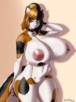  2017 absurd_res anthro areola big_breasts breasts calico_cat cat collar eyewear feline female glasses green_eyes hair hand_behind_head hi_res huge_breasts mammal melody_(mellybyte) multicolored_hair nipples nude plankboy pussy solo two_tone_hair 