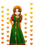  blue_eyes breasts commentary_request curly_hair dragon_quest dragon_quest_vii dress hat hood long_hair looking_at_viewer maribel_(dq7) red_hair smile solo yuno_(silver_strawberry) 