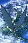  closed_eyes cloud day flygon flying full_body gen_3_pokemon green_wings highres no_humans outdoors pippi_(pixiv_1922055) pokemon pokemon_(creature) scenery solo valley wings 