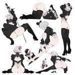  all_fours ass backless_dress backless_outfit barefoot black_gloves black_legwear blindfold breasts dress feet gloves hairband high_heels leotard looking_away medium_breasts mole mole_under_mouth multicolored multicolored_clothes multicolored_gloves nier_(series) nier_automata no_pants pod_(nier_automata) short_hair silver_hair simple_background skindentation skirt soles sword thighhighs thighs toes underboob weapon white_background white_gloves white_hair white_leotard yan_wan yorha_no._2_type_b 