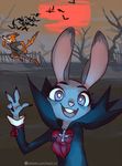  2016 anthro barefoot bat big_eyes canine claws clothed clothing creepy disney female fox fully_clothed fur grey_fur group halloween holidays judy_hopps lagomorph long_ears looking_at_viewer male mammal necktie next.lvl nick_wilde night open_mouth open_smile orange_fur outside pants rabbit raised_tail running selfie shirt smile solo_focus toony zootopia 
