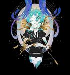  androgynous arrow black_neckwear gem_uniform_(houseki_no_kuni) green_hair highres houseki_no_kuni naga-no necktie phosphophyllite short_hair short_sleeves spoilers 