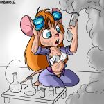 absurd_res after_explosion beaker breasts burnt_clothes chip_'n_dale_rescue_rangers clothing disney explosion eyewear female gadget_hackwrench goggles hair hi_res laboratory_equipment laboratory_glassware mammal messy_hair mouse murid murine open_mouth rodent scientific_instrument sitting smoke solo surprised tail torn_bra torn_clothing unbakable