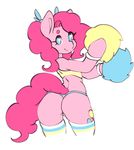  2017 animated butt cheerleader clothed clothing cutie_mark dancing equine female friendship_is_magic hair legwear looking_at_viewer looking_back mammal my_little_pony partially_clothed pink_hair pink_skin pinkie_pie_(mlp) pom_poms shaking_butt simple_background smile socks solo stockings tolsticot white_background 