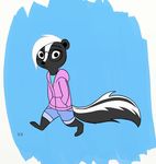  2017 anthro barefoot clothed clothing denim_shorts diana_rayablanca disney eyewear fan_character female glasses hands_in_pockets hoodie mammal shorts signature skeletonguys-and-ragdolls skunk zootopia 