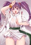  bracelet commentary_request enno_chiaki highres japanese_clothes jewelry kishin_douji_zenki miko open_mouth panties purple_eyes purple_hair skywalker0610 solo twintails underwear 