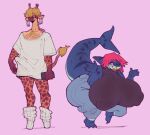  anthro big_breasts big_penis body_hair bottomwear breasts bulge chest_hair clothing denim denim_bottomwear denim_clothing duo ear_piercing eldiipiid electronics facial_piercing female fish footwear genitals giraffe giraffid hi_res huge_breasts huge_penis hyper hyper_breasts jeans male male/female mammal marine nipple_outline nipple_piercing nipples nose_piercing oversized_clothing pants penis phone piercing shark socks tongue tongue_piercing 