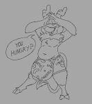 1_eye 1mp 2025 2_horns anthro bedroom_eyes big_bulge big_butt bodily_fluids bovid bulge butt caprine caprine_demon clothed clothing curvy_figure demon digital_drawing_(artwork) digital_media_(artwork) english_text floppy_ears fur grey_background half-closed_eyes hands_behind_head hooved_toes hooves horn huge_bulge imp line_art long_ears male mammal narrowed_eyes navel nude open_mouth open_smile presenting presenting_self prince_gamon_(1mp) seductive simple_background slightly_chubby slightly_chubby_anthro slightly_chubby_male smile solo spade_tail speech_bubble tail talking_to_viewer teeth text thick_thighs tuft underwear underwear_only wide_hips