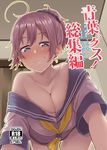  aoba_(kantai_collection) blue_eyes blush breasts check_translation cleavage commentary_request cover cover_page highres kantai_collection large_breasts looking_at_viewer miyoshi_(triple_luck) ponytail purple_hair short_sleeves smile solo translation_request 