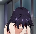  1girl all_fours animated animated_gif black_hair breasts cropped female kuroki_rei long_hair looking_back nipples nude solo talking vividred_operation 