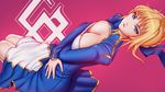  artoria_pendragon_(all) blonde_hair blue_eyes breasts cleavage clothes downscaled fate/stay_night fate_(series) gumroad_reward image_sample medium_breasts paid_reward pink_lady_mage resized saber short_hair smile 