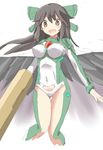  black_wings blush bodysuit breasts brown_eyes brown_hair long_hair looking_at_viewer medium_breasts open_mouth reiuji_utsuho science_fiction smile solo taishi_(moriverine) touhou wings 