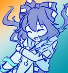  blue_background blue_hair closed_eyes commentary_request debt facing_viewer gradient gradient_background no_nose open_mouth orange_background sketch solo touhou two-tone_background yorigami_shion yuzusan0918 