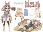  :d absurdres amane_rosylily animal_ear_fluff animal_ears arm_up ass bandeau bangs bare_shoulders beige_footwear black_legwear blurry blush boots bow bow_bra bow_panties bra brown_coat brown_hair bruise character_sheet closed_eyes closed_mouth coat collarbone commentary_request dress eyebrows_visible_through_hair fang fox_ears fox_girl fox_tail hair_between_eyes highres hood hood_down hooded_coat injury knee_boots long_hair long_sleeves looking_at_viewer lying navel nose_blush on_side open_clothes open_coat open_mouth original panties pink_bra pink_panties sekira_ame short_dress side-tie_panties simple_background smile squiggle sweat tail tears thighhighs torn_clothes torn_coat torn_legwear translated underwear underwear_only white_background white_dress yellow_eyes 