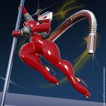  3d_(artwork) anthro cyber_dragon digital_media_(artwork) dragon female idsaybucketsofart latex_skin pole red_skin salamander-14 solo stripper_pole 