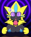  2017 anthro areola big_breasts breasts dr._chaos fangs female fur glowing glowing_eyes hypno hypnosis legendary_pok&eacute;mon male male/female mind_control nintendo nipples nude open_mouth pendulum penis pok&eacute;mon pok&eacute;mon_(species) sex titfuck video_games whiskers yellow_fur zeraora 