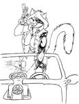  anthro big_breasts breasts car claws clothing cybernetics cyborg engine feline female gun hair jacket looking_at_viewer machine mammal monochrome nipples pose ranged_weapon smile solo vehicle weapon wolfkidd 