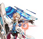  :o absurdres armor black_pants blonde_hair blue_eyes boots brown_hair cannon chung_seiker cowboy_shot elsword full_armor gloves highres huge_weapon hwansang long_hair male_focus multicolored_hair official_art open_mouth outstretched_hand pants pauldrons shell_casing solo spiked_hair streaked_hair surcoat tactical_trooper_(elsword) thigh_boots thighhighs transparent_background two-tone_hair weapon 