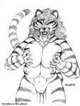  1997 anthro big_breasts breasts claws feline female hair inviting looking_at_viewer mammal monochrome multi_breast nipples nude pussy quad_breasts seductive smile solo stripes tiger wolfkidd 
