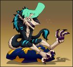  anthro chibi eye&#039;s_closed fur invalid_tag male pawpads petting pillow sergal silvergrin simple_background 