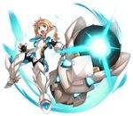  :o absurdres armor blonde_hair blue_eyes blue_neckwear boots cannon chung_seiker elsword full_armor full_body gloves guardian_(elsword) hair_flaps highres holding holding_weapon looking_at_viewer male_focus metal_boots necktie official_art open_mouth pauldrons ress solo thigh_boots thighhighs transparent_background weapon 