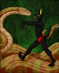  absurd_res ambiguous_gender anthro bulge canine clothed clothing duo feral hi_res hypnosis jackal male mammal mind_control muscular muscular_male reptile scalie silvergrin size_difference smaller_male snake topless 