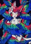  2016 anthro breasts cat convenient_censorship digital_media_(artwork) feathered_wings feathers feline female fur hair mammal nude paws red_hair rye-beer slit_pupils small_breasts solo white_fur wings yellow_eyes 