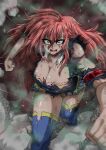  1girl absurdres bra breasts cleavage commentary_request dress highres injury kurokami_medaka large_breasts long_hair looking_at_viewer medaka_box open_mouth pink_bra pink_hair red_eyes school_uniform solo thighhighs torn_clothes torn_dress torn_sleeves torn_thighhighs underwear xkyvpxcscnmk8qp 