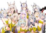 6+girls @_@ ahoge animal_ears aqua_bow bare_shoulders biwa_hayahide_(umamusume) blue_eyes blunt_bangs bow breasts carrying_over_shoulder chrono_genesis_(umamusume) cleavage club_(weapon) commentary_request curren_chan_(umamusume) detached_sleeves ear_bow ear_covers ehoumaki embarrassed fake_horns food food_in_mouth full_mouth fur-trimmed_sleeves fur_trim glasses gold_ship_(umamusume) grey_hair grin hair_between_eyes highres hishi_miracle_(umamusume) holding holding_club holding_weapon horns horse_ears horse_girl large_breasts long_hair makizushi masaki_shino medium_breasts mejiro_mcqueen_(umamusume) midriff multiple_girls navel oguri_cap_(umamusume) one_eye_closed oni_costume print_tank_top print_tube_top purple_eyes purple_hair red-framed_eyewear seiun_sky_(umamusume) semi-rimless_eyewear setsubun shirt short_hair single-shoulder_shirt single_horn smile spiked_club strapless sushi swept_bangs tamamo_cross_(umamusume) tank_top tube_top umamusume v-shaped_eyebrows weapon yellow_horns yellow_sleeves yellow_tank_top yellow_tube_top 