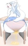  anthro blue_hair blush clothing embarrassed female fur green_eyes hair invalid_tag legwear open_mouth panties peeing simple_background sitting skirt stockings underwear urine urine_pool watersports wetting white_fur wide_hips まぐとぅーな_(artist) 