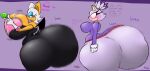 2026 absurd_res accessory actualbeef anthro armor bat bat_wings big_breasts big_butt black_bodysuit black_clothing black_nose black_skinsuit black_tail black_wings blaze_the_cat blue_eyeshadow blush bodysuit bottomwear breastplate breasts butt chaos_emerald clothing colored digital_media_(artwork) domestic_cat duo emerald_(gem) english_text eyelashes eyeshadow felid feline felis female gem gloves hair hair_accessory hairband handwear hi_res holding_chaos_emerald huge_breasts huge_butt huge_thighs hyper hyper_breasts hyper_butt hyper_thighs lips looking_at_another's_butt looking_at_butt makeup mammal membrane_(anatomy) membranous_wings motion_blur motion_lines onomatopoeia pants pink_breastplate pink_lips purple_background purple_body purple_clothing purple_ears purple_hair purple_topwear red_hairband rouge_the_bat scut_tail sega shaded short_tail side_view simple_background skinsuit sloshing_breasts smile sonic_the_hedgehog_(series) sound_effects tail tan_body tan_inner_ear teal_eyes teeth text thick_thighs tight_clothing topwear white_bottomwear white_clothing white_ears white_gloves white_hair white_handwear white_pants wings yellow_eyes