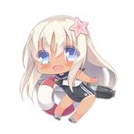  :d black_swimsuit blonde_hair blue_eyes chibi crop_top flower full_body hair_flower hair_ornament hitoguchi_(hioxhio) kantai_collection lifebuoy long_hair looking_at_viewer lowres one-piece_swimsuit one-piece_tan open_mouth ro-500_(kantai_collection) sailor_collar school_swimsuit simple_background smile solo swimsuit swimsuit_under_clothes tan tanline torpedo white_background 