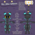  4_toes absurd_res alien anglerfish anthro big_butt black_body black_eyes black_skin blue_body blue_skin butt description domestic_cat elieli0301 elii'_quim'ra feet felid feline felis fish front_view glistening glistening_body hi_res humanoid humanoid_feet male mammal marine model_sheet plantigrade pupils purple_background rear_view scales shark simple_background solo star t-pose thick_thighs toes yellow_sclera 