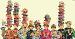 6+boys absurdres andrea_kimi_antonelli baseball_cap black_eyes black_racing_suit blue_eyes blue_racing_suit brown_eyes brown_hair carlos_sainz charles_leclerc clapping closed_eyes closed_mouth commentary crossed_arms english_commentary facial_hair ferrari formula_one george_russell grey_jacket happy hat hat_over_hat hewlett-packard highres holding holding_trophy hood hooded_jacket isack_hadjar jacket jannik_sinner lando_norris lineup looking_at_another male_focus max_verstappen multiple_boys nico_hulkenberg nico_rosberg no_sclera one_eye_closed orange_racing_suit oscar_piastri petronas pirelli racing_suit real_life red_bull red_racing_suit shell_(company) short_hair simple_background small_sweatdrop smile sog_goog stacked_hats trophy unicorn victory white_racing_suit yellow_background 