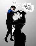  anthro big_breasts black_hair boop breasts cetacean dc_comics dialogue english_text female hair human larger_female lifting male mammal marine mask muscular muscular_female nightwing nude open_mouth orca orca_(batman) sharp_teeth size_difference smaller_male smile speech_bubble teeth text unknown_artist whale 