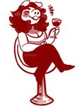  2017 alcohol anthro beverage big_breasts biped blush breasts chair cleavage clothed clothing crossed_legs digital_drawing_(artwork) digital_media_(artwork) eyelashes eyes_closed eyeshadow female footwear front_view full-length_portrait glass hair holding_object laugh laughhing makeup mammal mature_female molly_(pigburger) monochrome on_chair open_mouth open_smile pants pig pig_nose pigburger porcine portrait red_and_white shirt shoes short_hair simple_background sitting smile solo tank_top white_background wide_hips wine wine_glass 