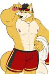  2017 abs anthro biceps canine clothing drks fur gallantzale hi_res kemono male mammal muscular muscular_male nipples pecs simple_background white_background 