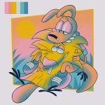 2026 8-bit-britt anthro beaver beaver_tail black_eyes black_nose blonde_hair blue_clothing blue_shirt blue_topwear brown_tail buckteeth clothing digital_media_(artwork) duo footwear fur hair half-closed_eyes hand_on_chest hand_on_head hi_res long_ears love lying lying_on_another macropod male male/male mammal marsupial multicolored_clothing multicolored_shirt multicolored_topwear narrowed_eyes nickelodeon norbert_beaver on_back outside purple_clothing purple_eyes purple_nose purple_shirt purple_topwear rocko's_modern_life rocko_rama rodent romantic romantic_couple shirt shoes sitting smile sun sunset tail tan_body tan_ears tan_fur tan_tail teeth the_angry_beavers topwear two_tone_clothing two_tone_shirt two_tone_topwear wallaby yellow_body yellow_fur