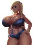  1girl bangle bracelet braid breasts cleavage cowboy_shot curvy earrings eyebrows_visible_through_hair huge_breasts jewelry long_hair magister_(medical_whiskey) navel open_mouth original pandora_smith panties side_braid single_braid solo thick_thighs thigh_gap underwear very_long_hair wide_hips 